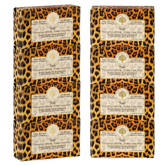 Wavertree & London Noir Scented Natural Soap (8 Bars), 7oz Moisturizing French Triple Milled Soap Bars enriched with shea butter - Pure Plant Oil Bath & Body Bars for All Skin Types