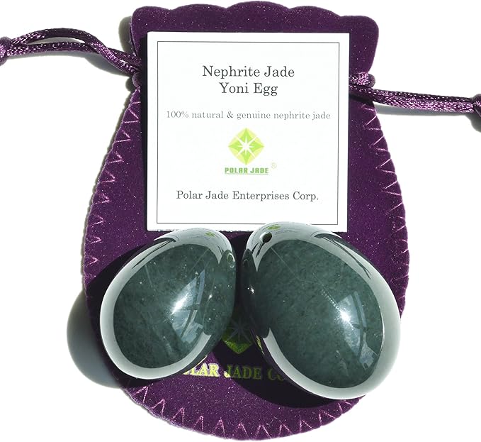 2-PCS Egg Set Made of Real Nephrite Jade for Beginners and Intermediate Users for Wellness Training, Drilled, Large & Medium 2-Size, by Polar Jade