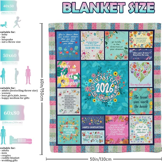 2026 Graduation Gifts Blanket Her, Graduation Throw Blanket 60"X50", Graduation Party Decorations Class of 2026, PHD High School College Graduation Gifts for Women