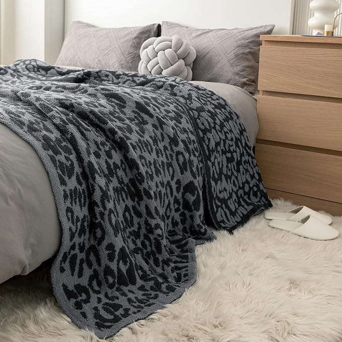 MH MYLUNE HOME Ultra Soft Leopard Throw Blanket, Charcoal Blue, 71"x78" | Reversible Cheetah Print Blanket, Comfy Fluffy Fuzzy Plush Blanket Throws for Couch Bed, Cozy Blankets for Women Gift