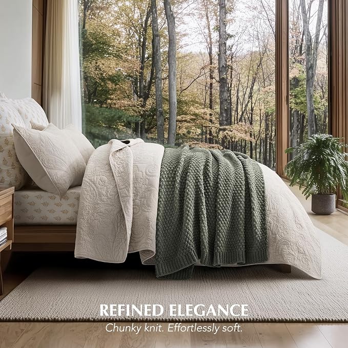 EVERGRACEHOME Chunky Chenille Knit Throw Blanket, 60x80, Dried Thyme Green | Sculpted Moss Stitch, Chic Modern Farmhouse, All-Season Warmth, OEKO-TEX® Certified, Elegant Blanket for Couch, Bed, Sofa
