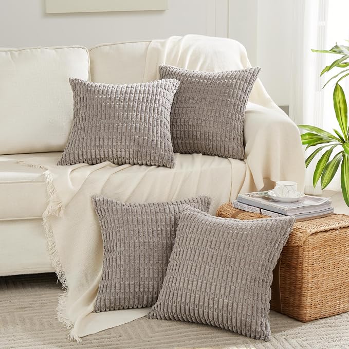 Fancy Homi Decorative Throw Pillow Covers for Bed Couch Bedroom Bench, Soft Corduroy Solid Pillow Case, Rustic Farmhouse Boho Room Decor,18" x 18" (Pack of 1),Gray