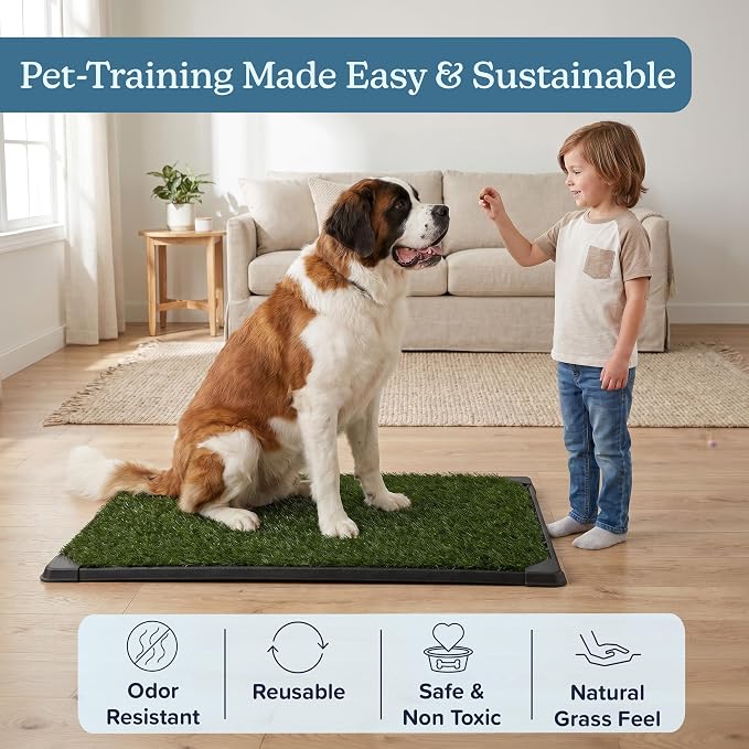 PETMAKER Artificial Grass Pee Pads for Dogs, 3 Pack, 50.5” x 33” | Replacement Turf Artificial Grass Pads for Indoor and Outdoor Use, Washable Dog Litter Box for Puppy Potty Training