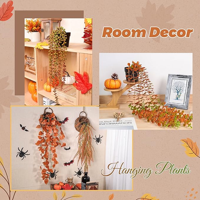 Der Rose 4 Pack Fake Fall Plants Hanging Orange Vines for Fall Wall Decor | 4 different orange vines for autumn decor accents, fall living room and bathroom decor, porch, patio and covered decor