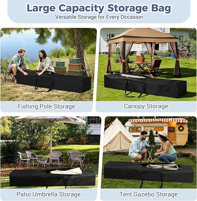 COOLBEBE 83" x 16" x 12" Extra Large Tent Storage Bag - 260L Heavy Duty Waterproof Duffle Bag for Tent Poles, Canopy, Hammock, Tripod, Fishing Gear, Sports Equipment & Outdoor Moving, Black