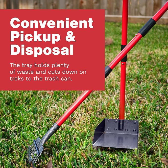 Pooper Scooper for Dogs with Long Handle Rake & Tray, Heavy Duty | Pawler Rustproof Aluminum Poop Scooper Set with 36+" Handles for Yard, Grass, Dirt & Gravel