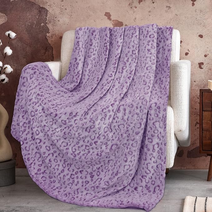 Purple Leopard Print Throw Blanket for Women, Soft Warm Cheetah Blanket, Cozy Fleece Throw for Bed Sofa Couch, Home Decor Living Room Bedroom Decor, Mothers Day Birthday Gifts for Mom Grandma, 50"x60"