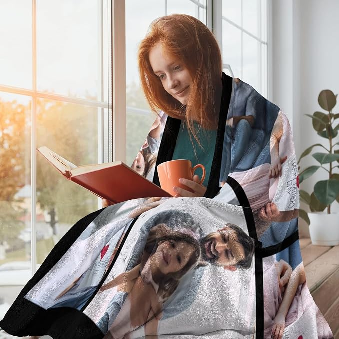 Custom Blanket with Photos, Personalized Throw Blanket | Customized Picture Blanket for Baby Mother Father Adult Friends Lovers Dog Pets, Personalized Gifts for Mom Dad from Daughter
