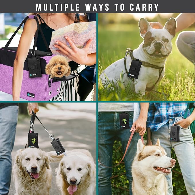 PetAmi Dog Poop Bag Holder for Leash, Pet Waste Bag Dispenser, Black 2PK