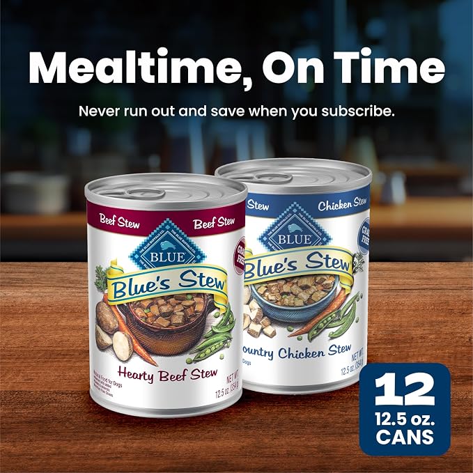 Blue Buffalo Blue's Stew Variety Pack Adult Wet Dog Food, 12.5 oz, 12 ct | Grain-Free, Country Chicken & Hearty Beef Recipes, In Gravy, No Corn, Wheat, or Soy