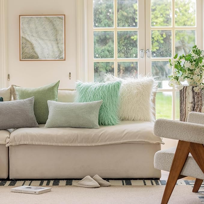 Home Brilliant Decorative Pillow Cover Rectangle Lumbar Striped Corduroy Solid Oblong Pillowcase for Sofa Kids Toddler Summer Decor Sage Green, 12 x 20, Mint