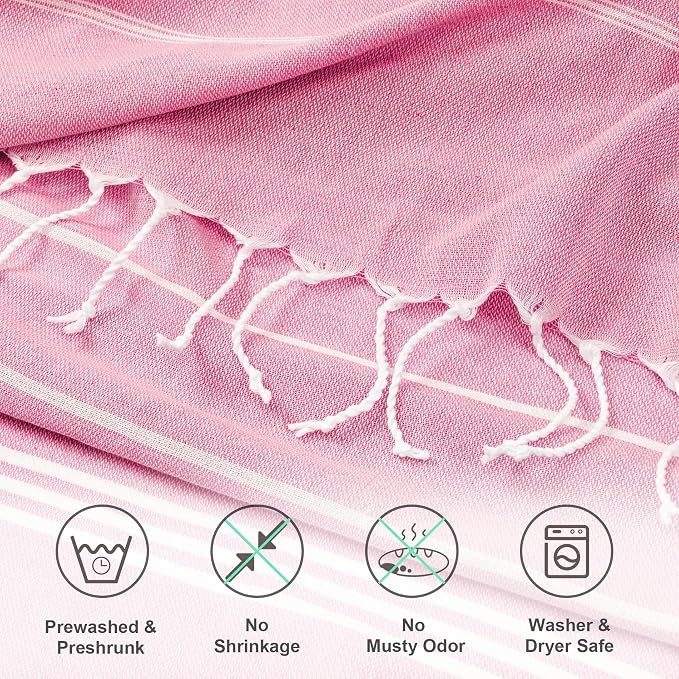 Aegero Turkish Beach Towel, 36"x71" Quick Dry Sand Free Oversized Bath Pool Swim Towel, Lightweight Travel Turkish Towels Vacation Essentials, Pink