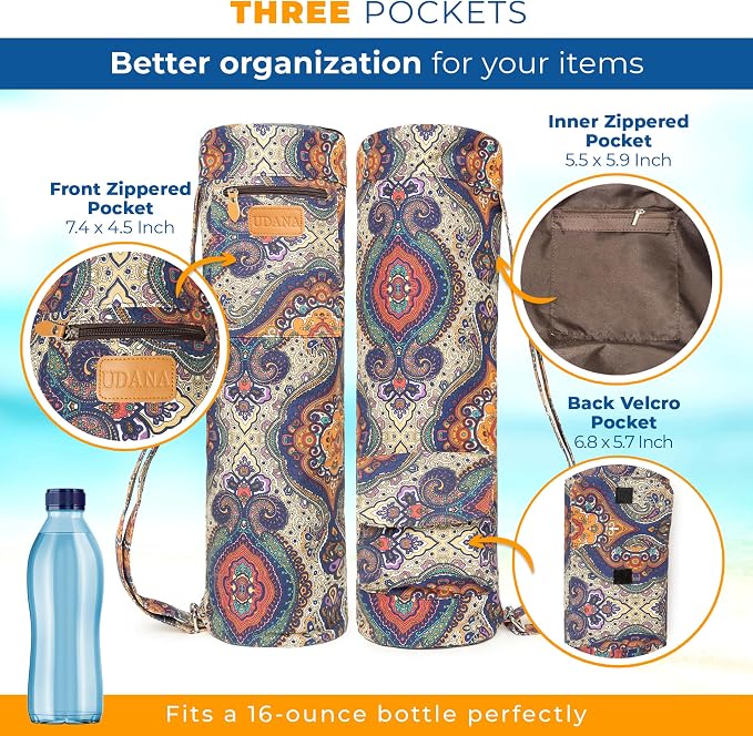UDANA Canvas Yoga Mat Bag for Women & Men, Full-Zip Carrier with 3 Pockets & Adjustable Strap, Stylish Gym & Pilates Bag – Available in Multiple Sizes