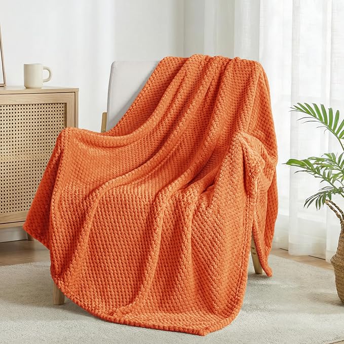 Exclusivo Mezcla Soft Waffle Fleece Bed Blanket King Size, Burnt Orange | Lightweight Plush Blanket for Bed, Bedroom, Cozy Flannel with Waffle Texture, Stylish Home Decor, All Season, 104x90 Inches