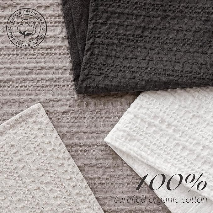 Foindtower Set of 2 Decorative Cotton Waffle Weave Lumbar Throw Pillow Covers Euro Sham Cushion Covers Accent European Pillowcase For Bed Couch Sofa Bedroom Living Room Home Decor 12×20 Inch Dark Grey