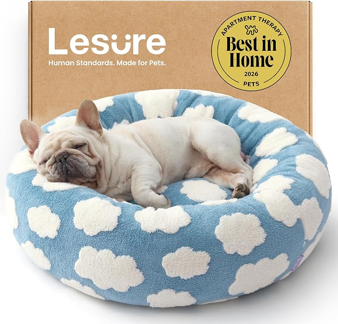 LE SURE Shown on TV Jacquard Donut Dog Beds Medium Sized Dog,Blue 30x30x8in | Orthopedic Calming Pet Bed Sofa, Original Design Pattern,Washable Cover,Cute Home Decor as Gift for Pet,Anti Slip Bottom