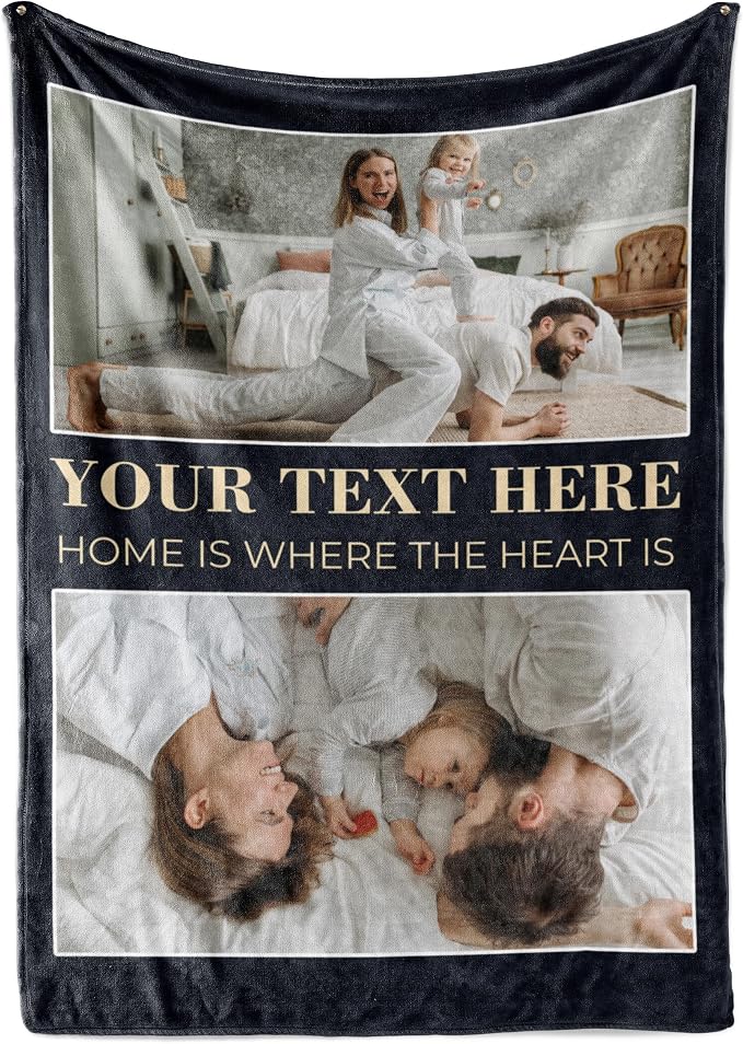 Personalized Photo & Text Blanket, Custom Picture Fleece Throw (2-Pic) | Printed in USA, ships next day, add 1-9 photos & custom text, fleece or sherpa, family keepsake gift, cozy home decor