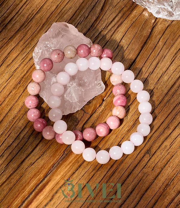 Bivei Natural Gemstone Semi Precious Healing Crystals Handmade Stretchy Round Beads Bracelet,Stocking Stuffers for Women Enhance Positive Energy