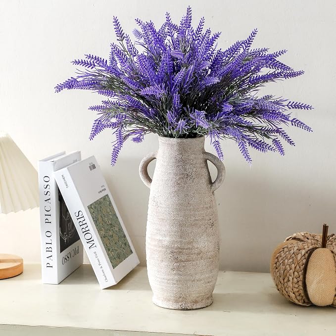 Ceramic Rustic Farmhouse Vase, Distressed Decorative 12 Inch Flower Vase for Home Decor, Ideal Shelf Decor, White Boho Vase for Living Room Bedroom Kitchen Office Decor Centerpiece Table Decorations