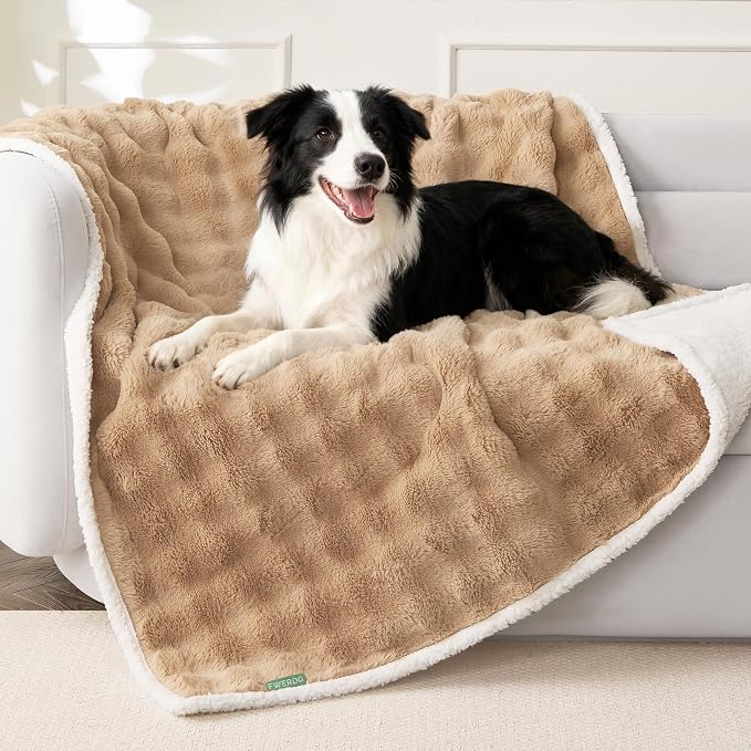 Soft Cozy Waterproof Twin Blanket for Bed - Room Decor Large Dog Blankets for Bed Protector, Washable Pet Blankets for Indoors & Outdoors, Khaki, 60"x80"