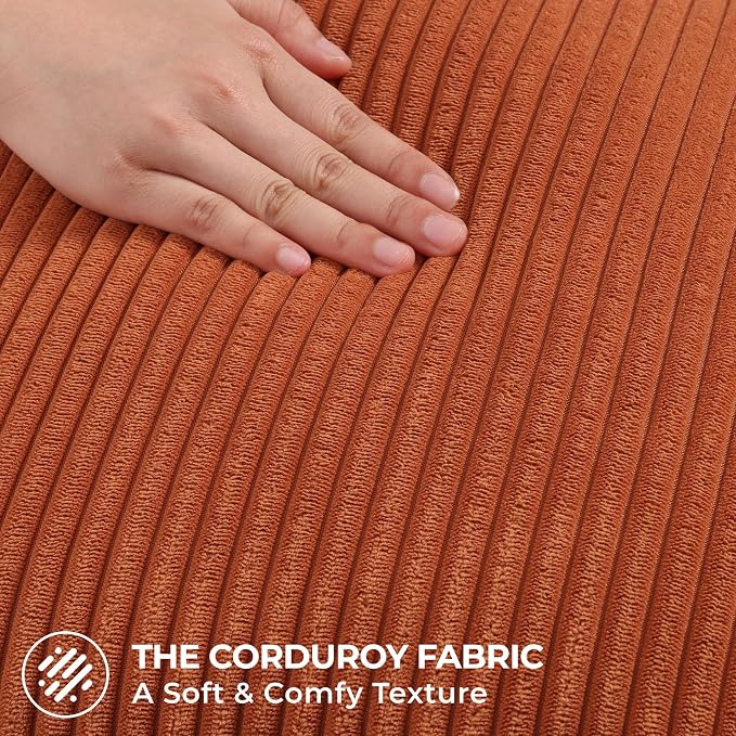 Mecatny Corduroy Fall Decorative Throw Pillow Covers 20x20 Set of 2 Rust | Soft Striped Texture, Hidden Zipper Design, Neutral Boho Square Pillow Cases for Sofa Couch Living Room Bedroom, Home Décor