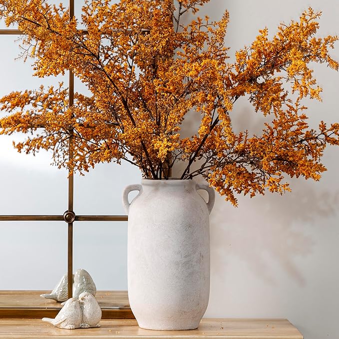 Vanselia Ceramic Flower Vase Home Table Decor Living Room Farmhouse 12 in | Large Tall White Rustic Decorative Flowers Vases Plant Modern Decoration for Kitchen Shelf Coffee Dining Centerpieces Desk
