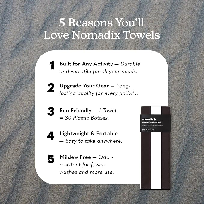 Nomadix Original Towel - Perfect for Beach, Pool, Travel, Camping, Yoga - Made with Recycled Materials - Super Absorbent - Sand Resistant - Cabana Stripe Black - 72.5x30