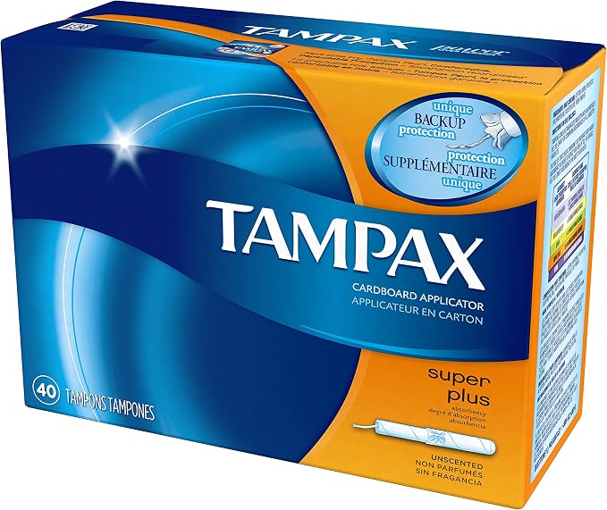 Tampax Cardboard Tampons for Women Super Plus Absorbency, Anti-Slip Grip, LeakGuard Skirt, Unscented, 40 Count (Pack of 4)