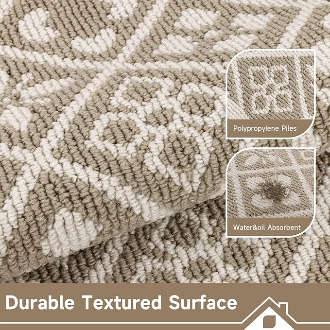 Ileading Hallway Runner Rug 2x6 ft,Washable Indoor Beige Carpet with Non Slip Rubber Backing,Low Pile Durable Kitchen Floor Mat for Laundry Entryway Door & High Traffic Areas