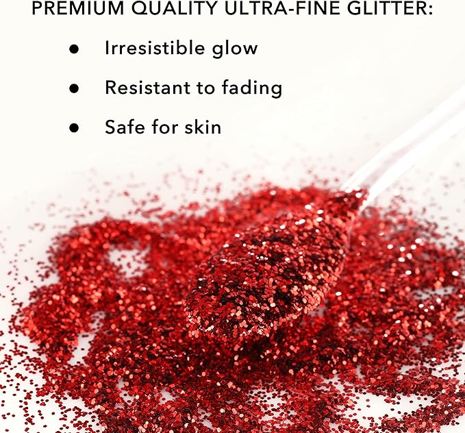 Red Glitter in Jar - 4 Oz Christmas Glitter for Crafts - Chunky Glitter for Slime - Face Glitter - Candle Glitter - Body Glitter