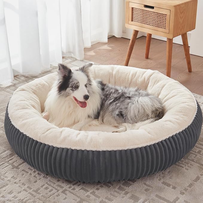 45 inches Calming Donut Dog Bed for Extra Large Dogs,Charcoal | Round Jumbo Pet Bed with Removable&Washable Cover,Milk Plush Faux Fur, Fits Pets up to 100 lbs
