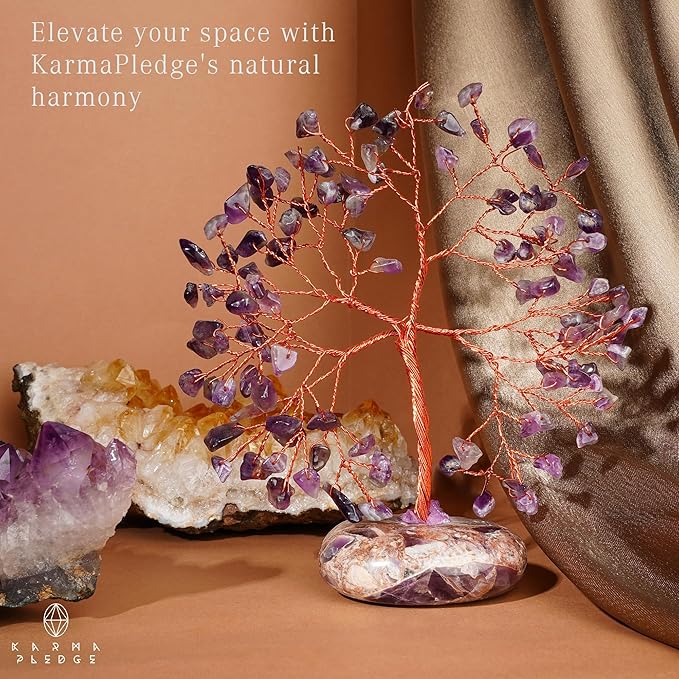 Amethyst Crystal Tree of Life Birthday Gifts for Women, Mom, Friends, Feng Shui Reiki Healing Chakra Tree for Positive Energy, Good Luck, Money, Handmade Aesthetic Home Office Desk Room Table Decor