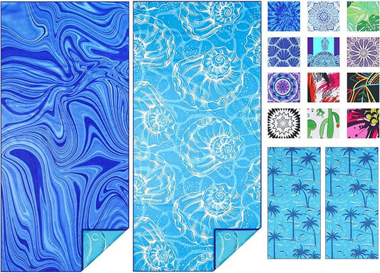 TwoYek 2 Pack Microfiber Thin Beach Towel Lightweight 71x32 Oversized Extra Large Sand Free Towels Quick Dry for Travel Pool Yoga Gym Sports Beach Accessories Vacation Essential Gift