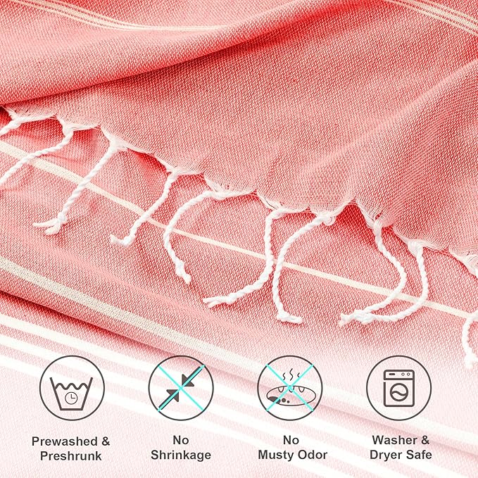 Aegero Turkish Beach Towel, 36"x71" Quick Dry Sand Free Oversized Bath Pool Swim Towel, Lightweight Travel Turkish Towels Vacation Essentials, Thinner Coral