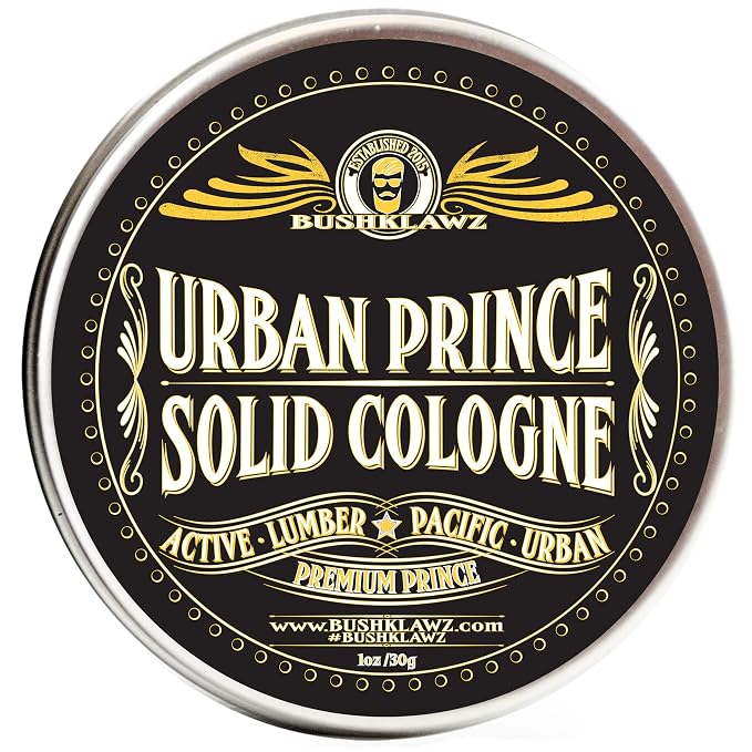 BushKlawz Urban Prince Solid Cologne 1 oz Full Size Alcohol Free Natural Concentrated Travel Friendly Tins Men's Fragrance Manly Scents to Satisfy all Types of Viking Cannon Black Prime