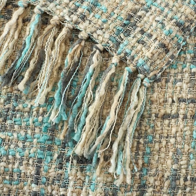 Multi-Color Cable Woven Throw Blanket for Couch - 60"X80" | Multicolored Boho Style,Super Soft Warm Cozy Chunky Blankets with Decorative Tassels for Bed and Sofa,Blue Grey