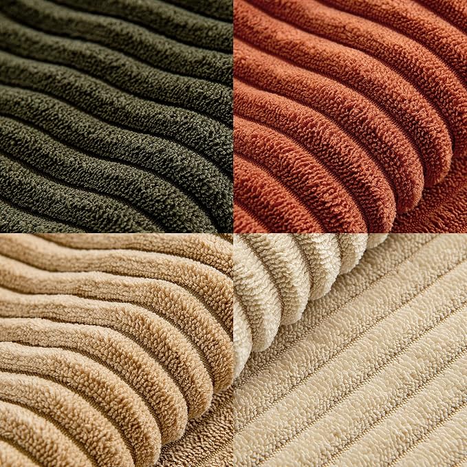 MIULEE Rust-Olive Green Decorative Throw Pillow Covers 16x16 Inch Set of 4 Boho Color-Clash Cushion Cases Farmhouse Pillow Cases Corduroy Striped Home Decor for Couch Sofa Living Room Bed