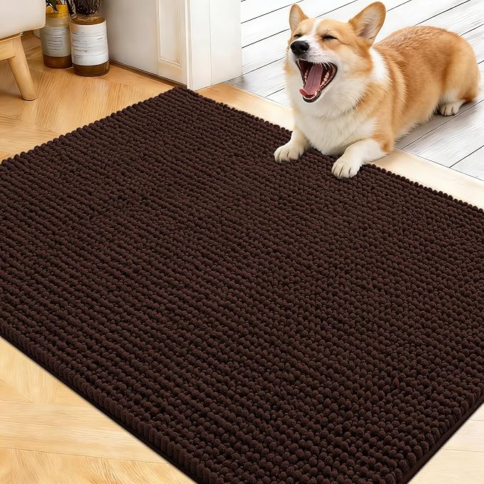OLANLY Dog Door Mat for Muddy Paws 40x32, Extra Absorbent Chenille Mud Mat | Brown, Absorbs Moisture and Dirt, Non-Slip Machine Washable Doormat, Quick-Drying Indoor Entryway Floor Mat for Dogs