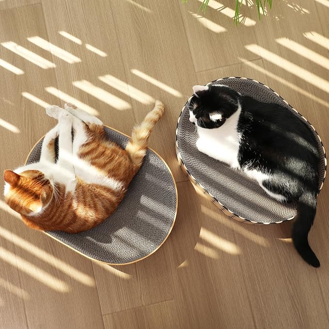 FUKUMARU Cardboard Cat Scratcher Bed, 2-in-1 Oval Cat Scratch Pad | Cats Scratching Board Lounge Bed Indoor, Durable Modern Kitty Scratcher Bowl, Cats Scratch Furniture Protector, Polka Dot
