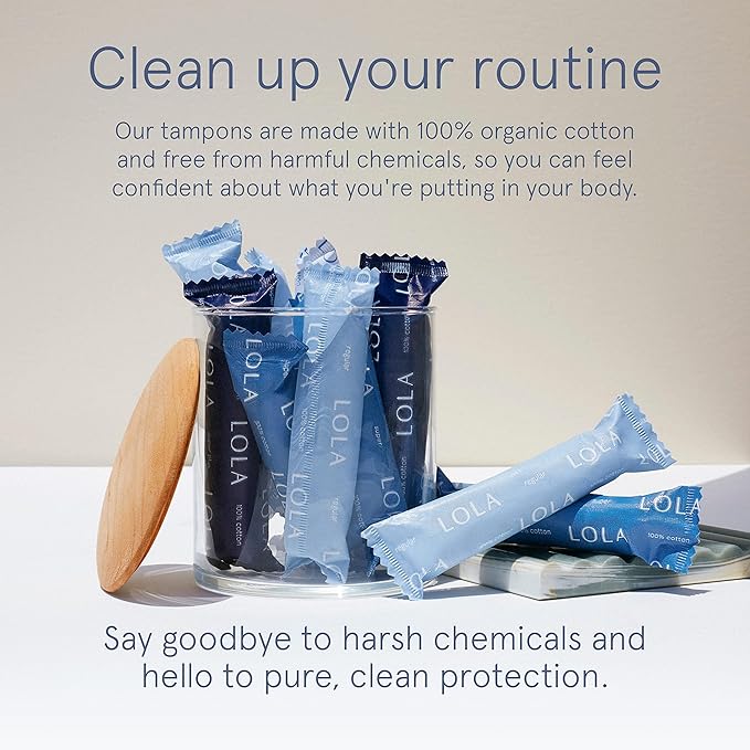 LOLA 100% Organic Cotton Tampons, 8 Count - Super Non-Toxic Tampons, Period Feminine Hygiene Products, HSA FSA Approved Products Feminine Care
