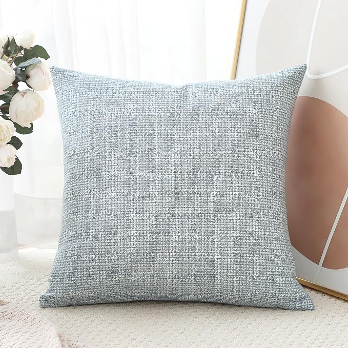 OTOSTAR Linen Throw Pillow Cover Set of 1 Decorative Square Pillowcases Cushion Covers 22x22 Inch for Home Decor Sofa Bedroom Car 55 x 55CM Blue Grey
