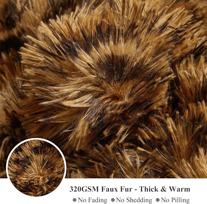 XeGe Luxury Faux Fur Leopard Print Throw, Soft 50x60 Cheetah Print Fluffy Blanket, Shaggy Plush Decorative Couch Throw, Cute Furry Fuzzy Animal Print Blanket for Sofa Bed, Brown