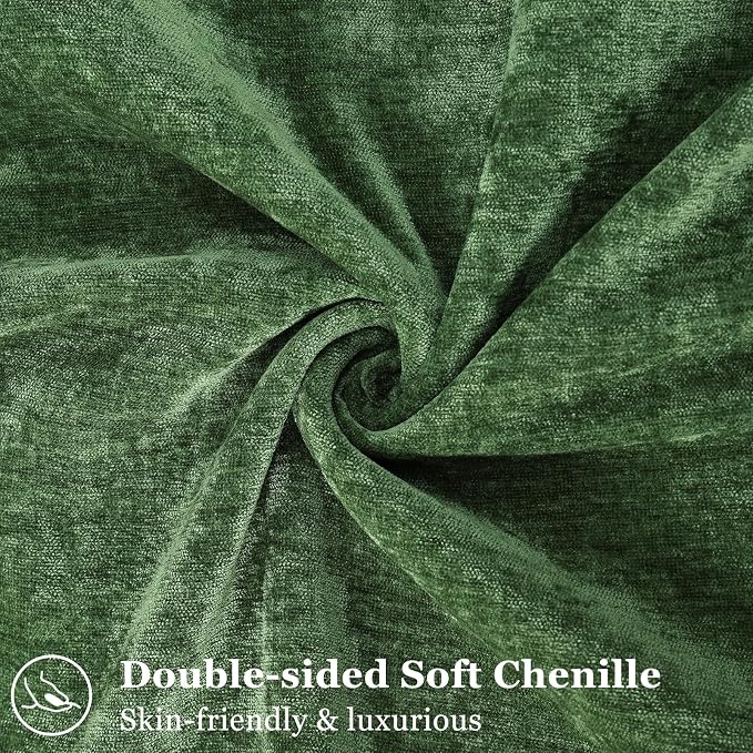 decorUhome Chenille Moss Green Velvet Throw Pillow Covers 26x26 Set of 2 | Fall Soft Euro Sham Couch Decorative Modern Farmhouse Pillow Cases with Elegant Design for Sofa Bed Living Room Home Decor