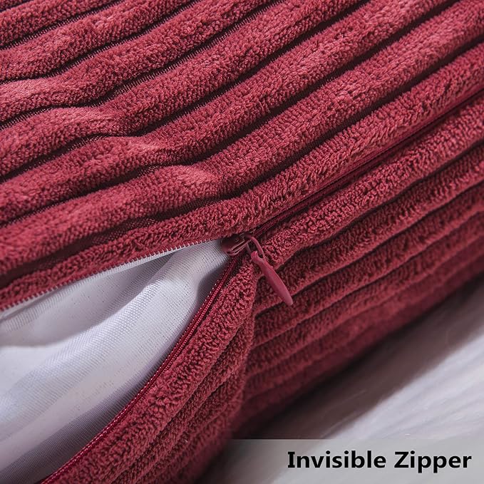 Home Brilliant 12x20 Pillow Cover Decorative Lumbar Throw Pillow Striped Corduroy Throw Pillow Case Oblong Cushion Cover for Chair, 12 x 20 inch, Burgundy