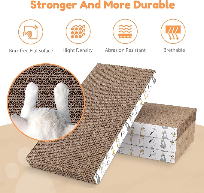PatiencET Cat Scratch Pad with Box, 4 Pack Cardboard Scratcher Lounge Bed | For Indoor Cats, Reversible Corrugated Scratching Board Refill, With Catnip, Furniture Protector