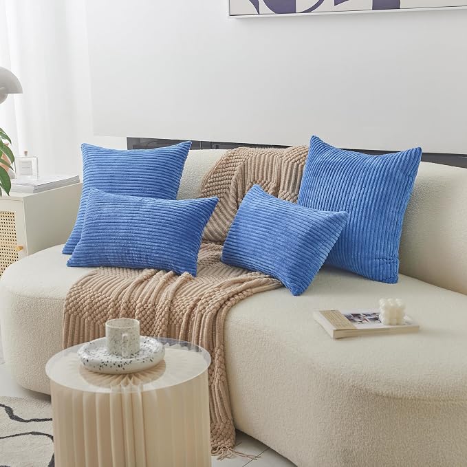 Home Brilliant Blue Throw Pillow for Couch 24x24 Striped Corduroy Euro Sham Decorative Pillow Cases for Bed, 24 x 24 inch, Blue