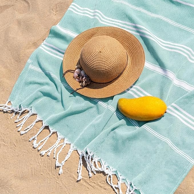 Aegero Turkish Beach Towel, 36"x71" Quick Dry Sand Free Oversized Bath Pool Swim Towel, Lightweight Travel Turkish Towels Vacation Essentials, Aqua