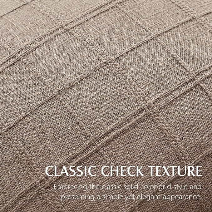Foindtower Set of 2 Decorative Linen Check Throw Pillow Covers Neutral Long Body Lumbar Cushion Covers Farmhouse Vintage Boho Home Decor for Sofa Chair Couch Bedroom Living Room,14×36 Inch,Tan Taupe