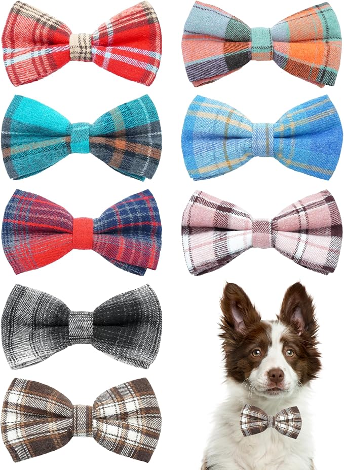 PET SHOW 8 Pack Dog Bowties Plaid for Large Dogs Slide on Collar
