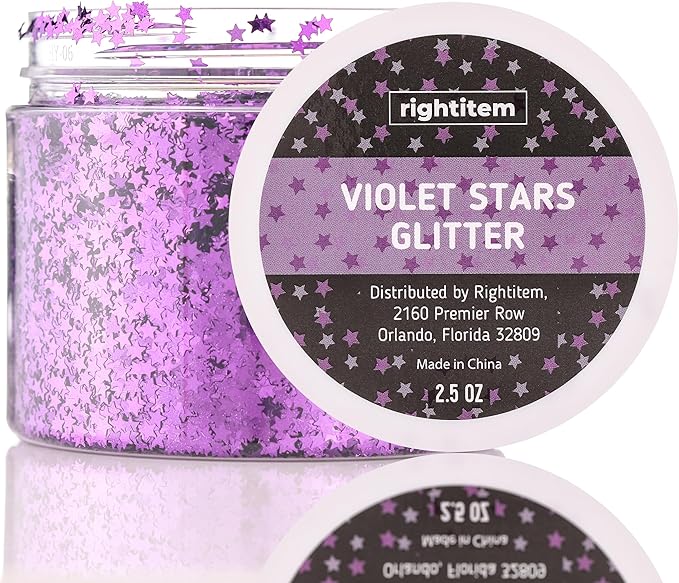 Nail Glitter - Violet Stars Chunky Glitter in Jar - 2,5 Oz Glitter for Crafts - Glitter for Slime - Face Glitter - Candle Glitter - Body Glitter